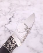 Damascus Hunting Knife — Hand-Forged, Wood Handle, Leather Sheath | Engraving Available - Image 2