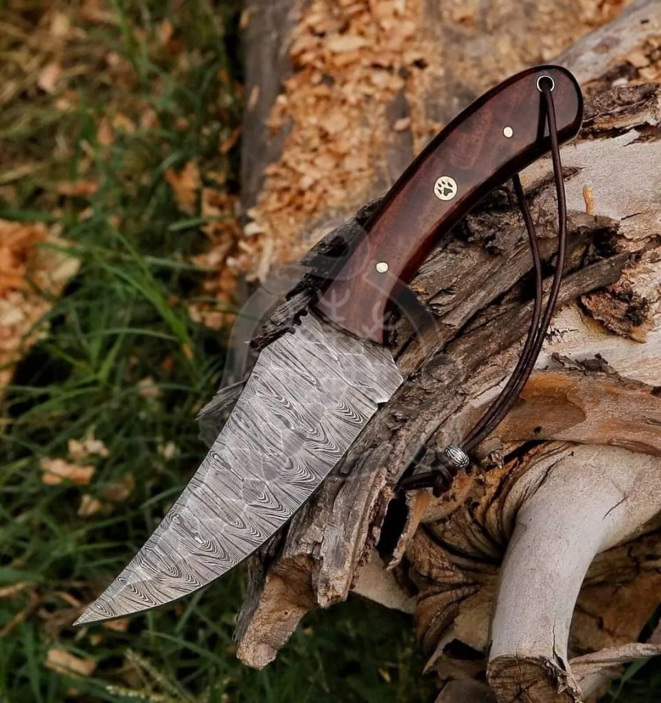 Damascus Skinner Knife — Hand-Forged, Stag Horn Handle, Leather Sheath – Style 3 - view 2