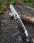Damascus Camp Knife — Hand-Forged, Walnut Handle, Leather Sheath | Engraving Available – Style 3 - Image 2