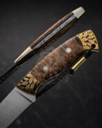 Damascus Camp Knife — Hand-Forged, Walnut Handle, Leather Sheath | Engraving Available – Style 5 - Image 3
