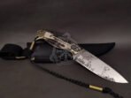 Damascus Hunting Knife — Hand-Forged, Stag Horn Handle, Leather Sheath | Engraving Available – Style 2 - Image 2