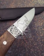 Damascus Camp Knife — Hand-Forged, Walnut Handle, Leather Sheath | Engraving Available - Image 4