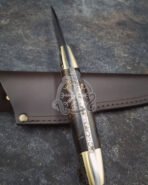 Damascus Hunting Knife — Hand-Forged, Rosewood Handle, Leather Sheath | Engraving Available – Style 4 - Image 2