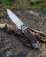 Damascus Camp Knife — Hand-Forged, Walnut Handle, Leather Sheath | Engraving Available – Style 3 - Image 5