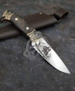 Damascus Camp Knife — Hand-Forged, Walnut Handle, Leather Sheath | Engraving Available – Style 2