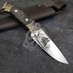 Damascus Camp Knife — Hand-Forged, Walnut Handle, Leather Sheath | Engraving Available – Style 2