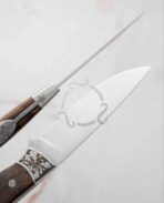Damascus Camp Knife — Hand-Forged, Walnut Handle, Leather Sheath | Engraving Available – Style 4 - Image 7