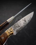 Damascus Camp Knife — Hand-Forged, Walnut Handle, Leather Sheath | Engraving Available – Style 5 - Image 2
