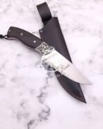 Damascus Hunting Knife — Hand-Forged, Wood Handle, Leather Sheath | Engraving Available - Image 8