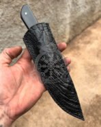 Damascus Camp Knife — Hand-Forged, Buffalo Horn Handle, Leather Sheath | Engraving Available - Image 4