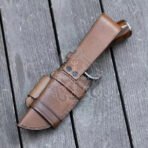 Damascus Bowie Knife — Hand-Forged, Stag Horn Handle, Leather Sheath – Style 2 - Image 3