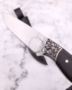 Damascus Hunting Knife — Hand-Forged, Wood Handle, Leather Sheath | Engraving Available - Image 3