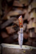 Damascus Skinner Knife — Hand-Forged, Stag Horn Handle, Leather Sheath – Style 2 - Image 3