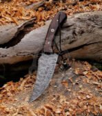 Damascus Skinner Knife — Hand-Forged, Stag Horn Handle, Leather Sheath – Style 3 - Image 3
