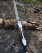 Damascus Camp Knife — Hand-Forged, Walnut Handle, Leather Sheath | Engraving Available – Style 3 - Image 3