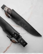 Damascus Camp Knife — Hand-Forged, Walnut Handle, Leather Sheath | Engraving Available – Style 4 - Image 3
