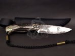 Damascus Hunting Knife — Hand-Forged, Stag Horn Handle, Leather Sheath | Engraving Available – Style 2 - Image 3