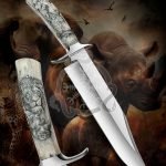 Damascus Viking Seax Knife — Hand-Forged, Bone Handle, Leather Sheath | Engraving Available – Style 2