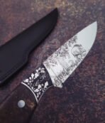 Damascus Camp Knife — Hand-Forged, Rosewood Handle, Leather Sheath | Engraving Available - Image 3