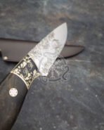 Damascus Hunting Knife — Hand-Forged, Rosewood Handle, Leather Sheath | Engraving Available – Style 4 - Image 3