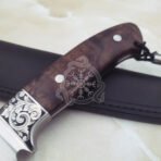 Damascus Hunting Knife — Hand-Forged, Rosewood Handle, Leather Sheath | Engraving Available – Style 3 - Image 3