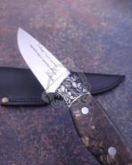 Damascus Hunting Knife — Hand-Forged, Rosewood Handle, Leather Sheath | Engraving Available – Style 2 - Image 5