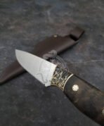 Damascus Camp Knife — Hand-Forged, Walnut Handle, Leather Sheath | Engraving Available – Style 2 - Image 3
