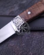 Damascus Camp Knife — Hand-Forged, Rosewood Handle, Leather Sheath | Engraving Available – Style 2 - Image 3
