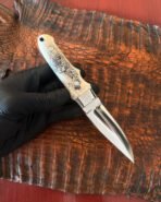 Damascus Hunting Knife — Hand-Forged, Bone Handle, Leather Sheath | Engraving Available - Image 6