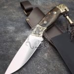 Damascus Hunting Knife — Hand-Forged, Rosewood Handle, Leather Sheath | Engraving Available – Style 4