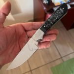 Damascus Camp Knife — Hand-Forged, Buffalo Horn Handle, Leather Sheath | Engraving Available