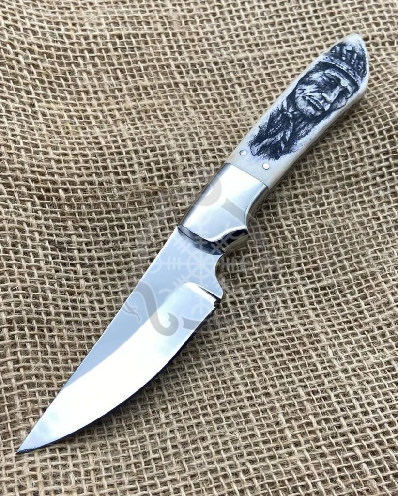 Damascus Camp Knife — Hand-Forged, Bone Handle, Leather Sheath | Engraving Available – Style 2 - view 2