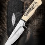 Damascus Camp Knife — Hand-Forged, Bone Handle, Leather Sheath | Engraving Available – Style 3