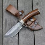 Damascus Bowie Knife — Hand-Forged, Stag Horn Handle, Leather Sheath – Style 2 - Image 6