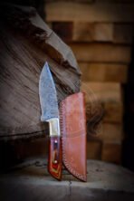 Damascus Skinner Knife — Hand-Forged, Stag Horn Handle, Leather Sheath – Style 2 - Image 5