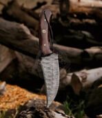 Damascus Skinner Knife — Hand-Forged, Stag Horn Handle, Leather Sheath – Style 3 - Image 7
