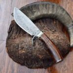 Damascus Bowie Knife — Hand-Forged, Stag Horn Handle, Leather Sheath – Style 2 - Image 4