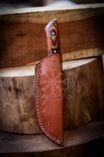 Damascus Skinner Knife — Hand-Forged, Stag Horn Handle, Leather Sheath – Style 2 - Image 4