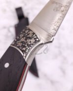 Damascus Hunting Knife — Hand-Forged, Wood Handle, Leather Sheath | Engraving Available - Image 4