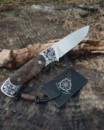 Damascus Camp Knife — Hand-Forged, Walnut Handle, Leather Sheath | Engraving Available – Style 3 - Image 4