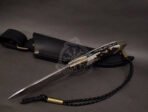 Damascus Hunting Knife — Hand-Forged, Stag Horn Handle, Leather Sheath | Engraving Available – Style 2 - Image 4
