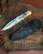 Damascus Hunting Knife — Hand-Forged, Bone Handle, Leather Sheath | Engraving Available