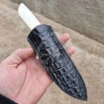 Damascus Camp Knife — Hand-Forged, Bone Handle, Leather Sheath | Engraving Available - Image 3