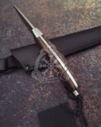 Damascus Camp Knife — Hand-Forged, Walnut Handle, Leather Sheath | Engraving Available - Image 3