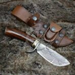 Damascus Bowie Knife — Hand-Forged, Stag Horn Handle, Leather Sheath – Style 2 - Image 5