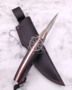 Damascus Hunting Knife — Hand-Forged, Wood Handle, Leather Sheath | Engraving Available - Image 5
