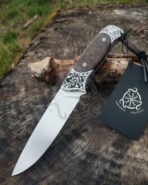 Damascus Camp Knife — Hand-Forged, Walnut Handle, Leather Sheath | Engraving Available – Style 3