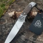 Damascus Camp Knife — Hand-Forged, Walnut Handle, Leather Sheath | Engraving Available – Style 3