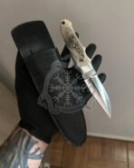 Damascus Hunting Knife — Hand-Forged, Bone Handle, Leather Sheath | Engraving Available - Image 4