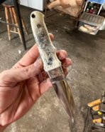 Damascus Hunting Knife — Hand-Forged, Bone Handle, Leather Sheath | Engraving Available - Image 5